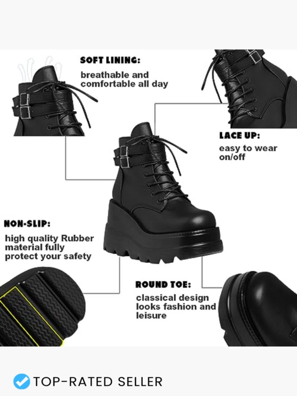 Chunky Platform Ankle Boots Lace Up Goth Combat Wedge Heel Bootie Y2K - Picture 3 of 7